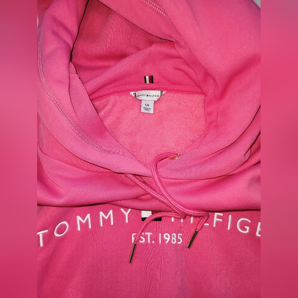 Tommy Hilfiger Pink Fleece Hoodie Women’s Small Embroidered Logo - Picture 4 of 4